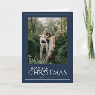 Modern Framed Merry Christmas Photo Navy Holiday Card