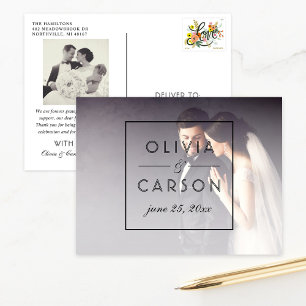 Modern Framed Name Monogram Thank You Photo Postcard