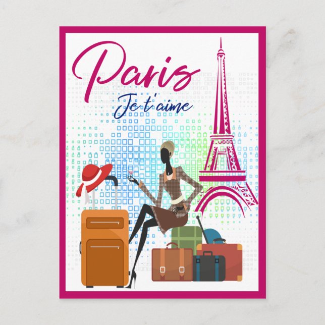 Modern France Paris je t'aime  Eiffel Tower Travel Postcard (Front)