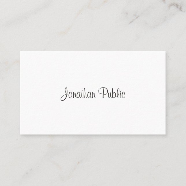 Modern Freehand Script Elegant Minimalistic Plain Business Card (Front)