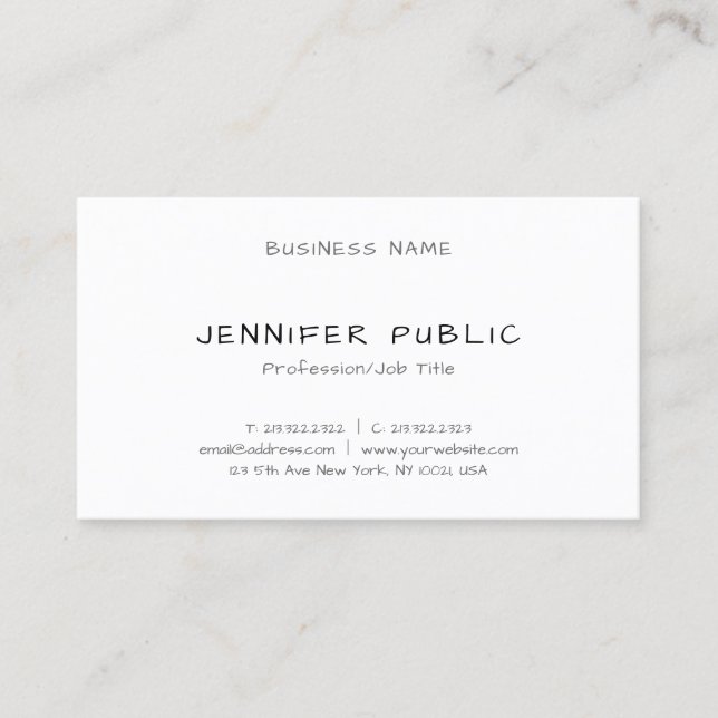 Modern Freehand Script Elegant Simple Plain Top Business Card (Front)