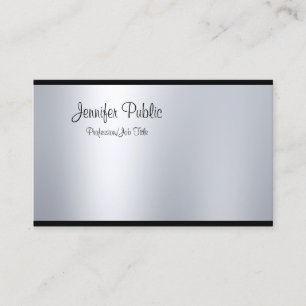 Modern Freehand Script Silver Look Sleek Glam Top Business Card
