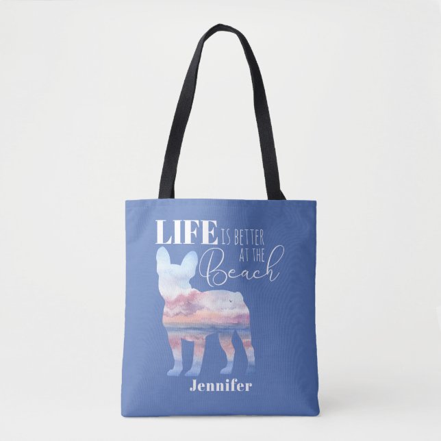 Modern French Bulldog Beach Theme Tote Bag (Front)