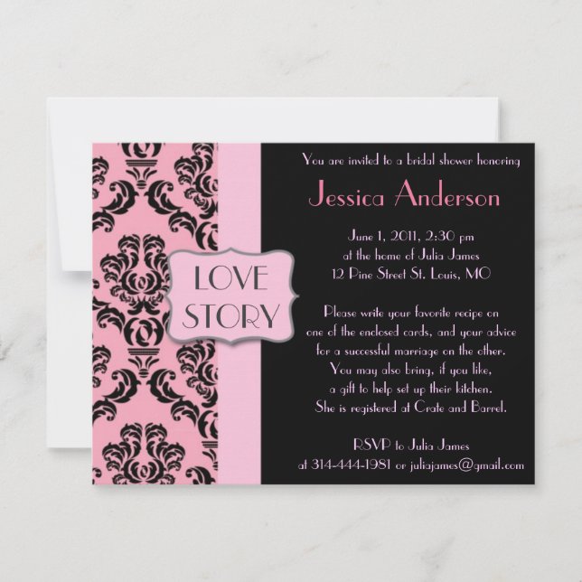 Modern French Damask Bridal Shower Invitations (Front)