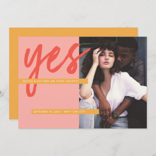 Modern Fresh Bold Coral Pink Photo Save the Date Invitation