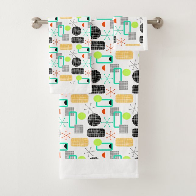 Modern Fresh Bright Geometric Patterned Bath Towel Set (Insitu)