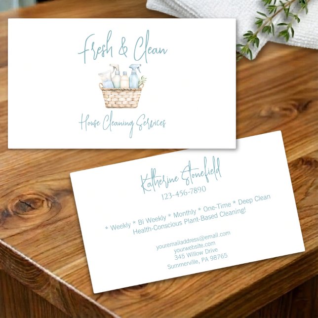 Modern Fresh Custom House Cleaning Services Business Card (Creator Uploaded)