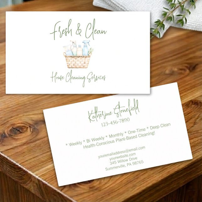 Modern Fresh Custom House Cleaning Services Business Card (Creator Uploaded)