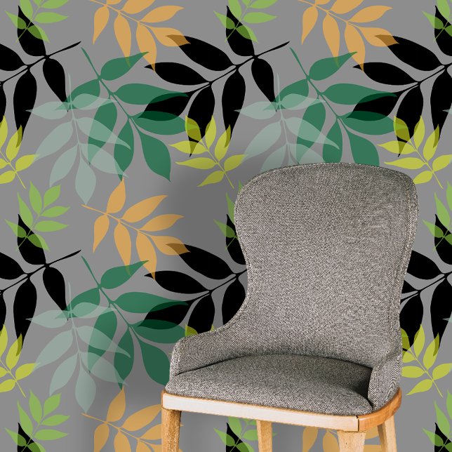 Modern Fresh Overlapping Leaves on Muted Grey Wallpaper (Creator Uploaded)