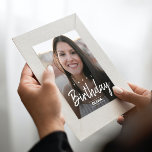 Modern friend birthday greeting replace photo post postcard<br><div class="desc">Minimalist modern happy birthday photo custom postcard. This photo postcard has a photo template that can be customised, as well as a wonderful typography overlay that reads "Happy birthday" in black and white letters. Personalise the back of this card with your own message. Customise this postcard by adding your own...</div>
