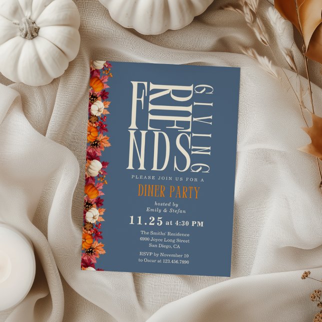 Modern Friendsgiving Dinner Floral Invitation (Creator Uploaded)
