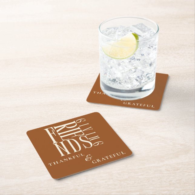 Modern Friendsgiving Dinner  Square Paper Coaster (Insitu)