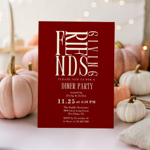 Modern Friendsgiving elegant red Invitation