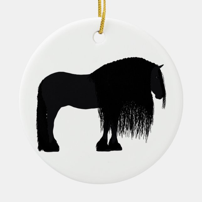 Modern Friesian Horse Illustration   Ceramic Tree Decoration (Front)