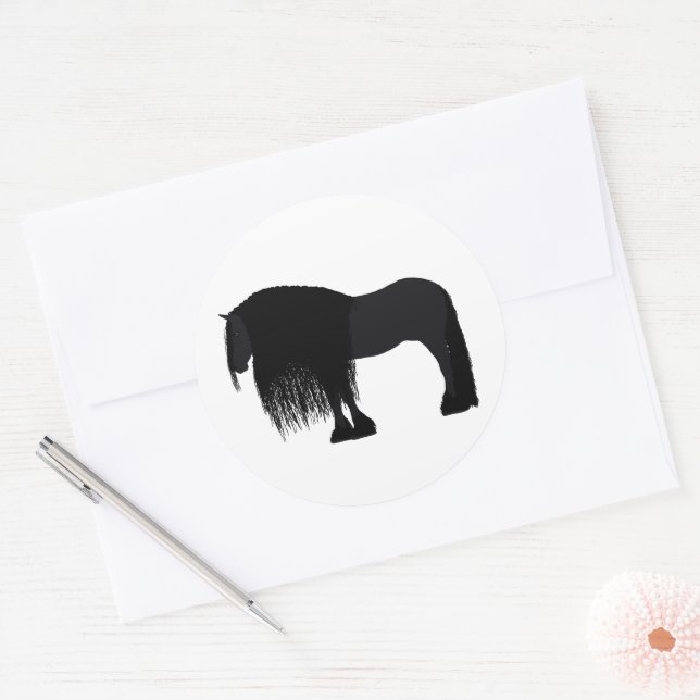 Modern Friesian Horse Illustration  Classic Round Sticker (Envelope)