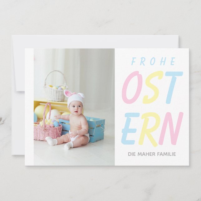 Modern Frohe Ostern Pastel Personalised Photo Holiday Card (Front)