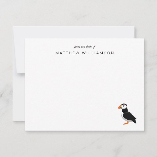 Modern From The Desk of Puffin Bird  Card (Front)