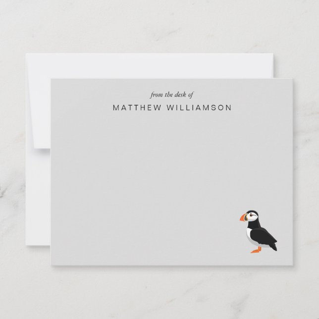 Modern From The Desk of Puffin Bird  Note Card (Front)