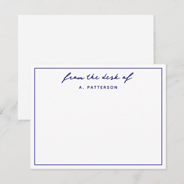 Modern From The Desk Of True Navy Blue Border Card (Front/Back)