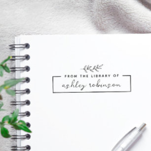 Modern From The Library Of Custom Name Leaves Rubber Stamp
