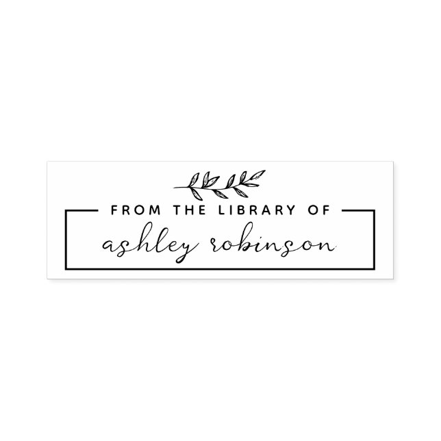 Modern From The Library Of | Custom Name Leaves Self-inking Stamp (Design)