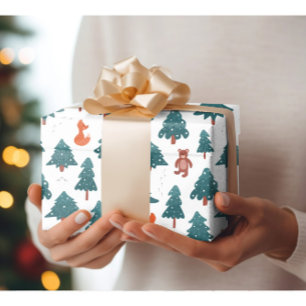 Modern Frosty Peaks & Woodland Creatures Wrapping Paper