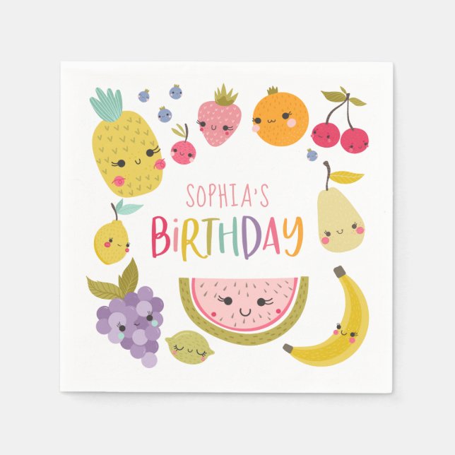 Modern Fruit Birthday Napkins (Front)