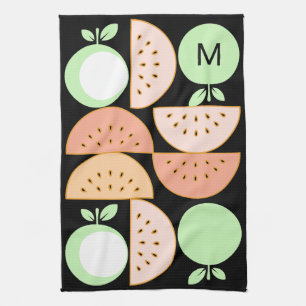 Modern Fruit Monogrammed Mid-Century Scandi Style Tea Towel