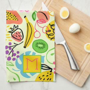Modern Fruit Pattern Pale Green Tea Towel
