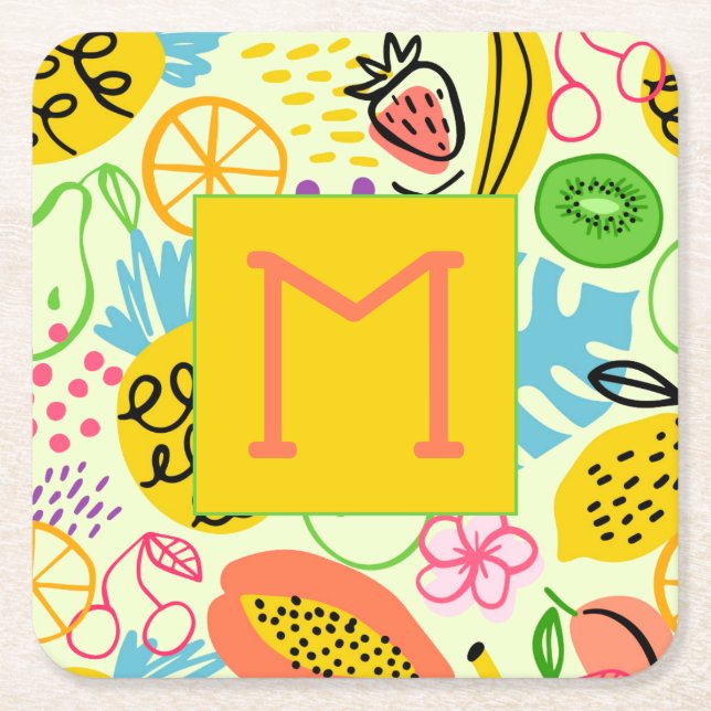Modern Fruit Pattern Square Paper Coaster (Front)