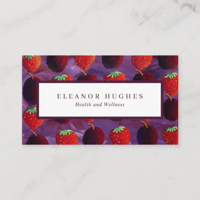 Modern fruit strawberries Plums Professional Business Card (Front)