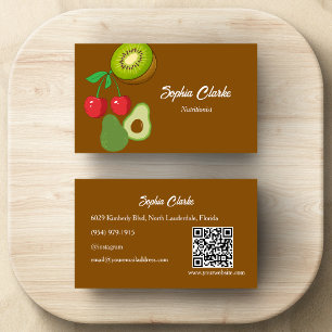 Modern Fruits Earthy tone Nutritionist QR Code Business Card