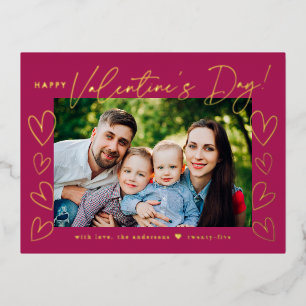 Modern Fuchsia and Gold Script Valentine's Day Foil Holiday Postcard
