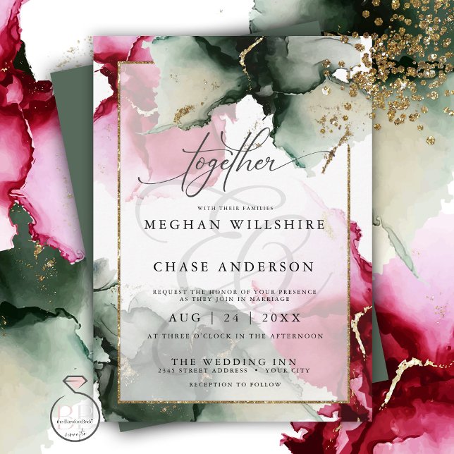 Modern Fuchsia and Sage Green Watercolor Invitation (Creator Uploaded)