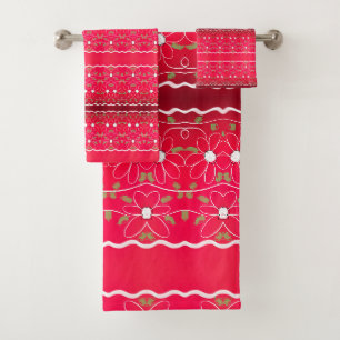 Modern Fuchsia And Wine Floral Towel Set
