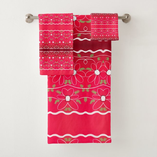 Modern Fuchsia And Wine Floral Towel Set (Insitu)