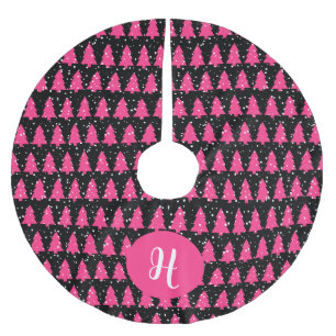 Modern Fuchsia & Black Christmas Tree Brushed Polyester Tree Skirt