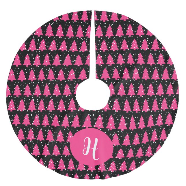 Modern Fuchsia & Black Christmas Tree  Brushed Polyester Tree Skirt (Front)