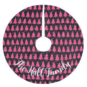 Modern Fuchsia & Black Christmas Tree Brushed Polyester Tree Skirt