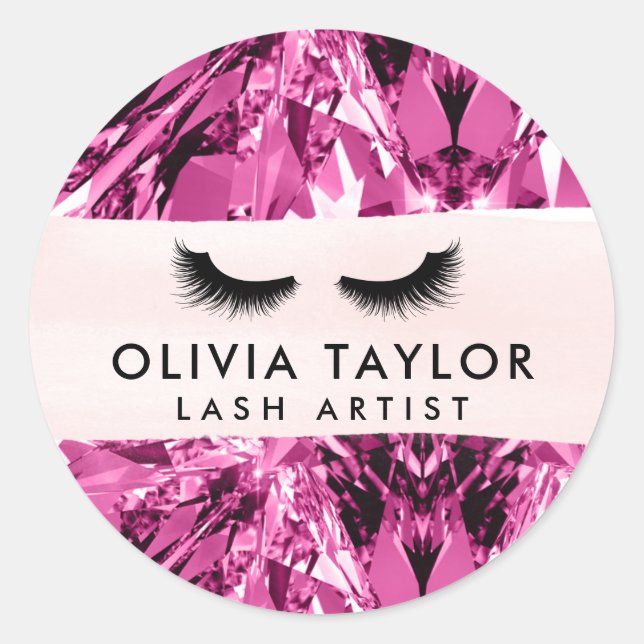 Modern Fuchsia Glittering Long Beautiful Lashes Classic Round Sticker (Front)