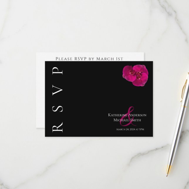 Modern Fuchsia Orchids RSVP Card (Front/Back In Situ)