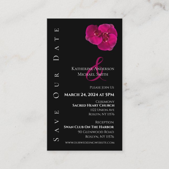 Modern Fuchsia Orchids Wedding-Save the Date- Business Card (Front)