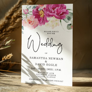 Modern Fuchsia Pink Floral  QR Code Wedding Invitation