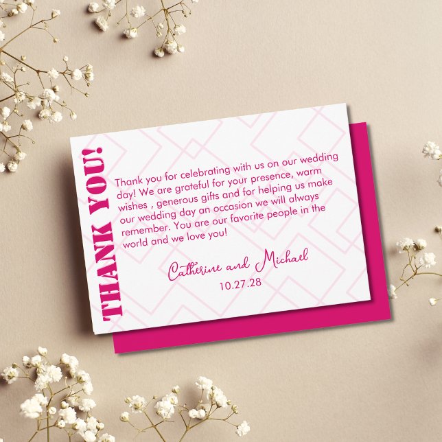 Modern Fuchsia Pink Geometric Wedding Thank You Card (Creator Uploaded)