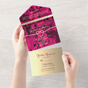 Modern Fuchsia Pink Wedding All In One Invitation
