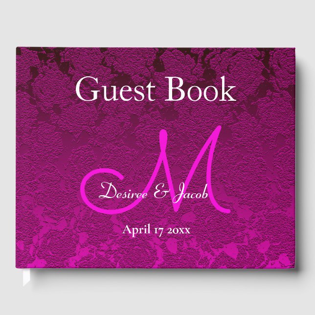 Modern Fuchsia Pink White Elegant Wedding Monogram Guest Book (Front)