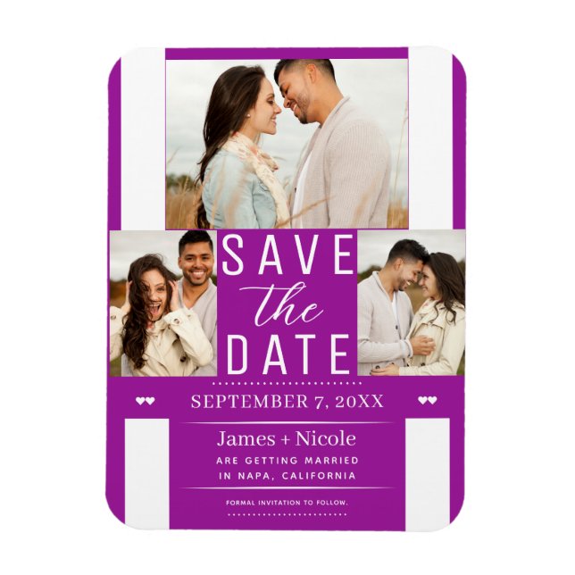 Modern Fuchsia Save the Date Wedding Photo Magnet (Vertical)