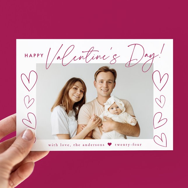 Modern Fuchsia Script Valentine's Day Photo Holiday Card (Creator Uploaded)