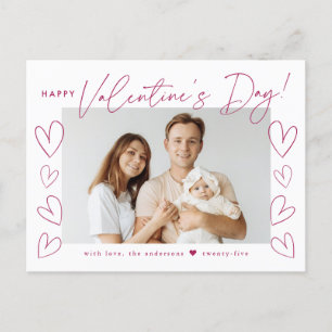 Modern Fuchsia Script Valentine's Day Photo Holiday Postcard