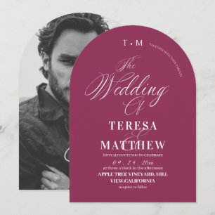 Modern Fuchsia Script Wedding Photo Invitation
